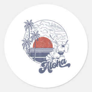 Sticker Rond Aloha Bonjour Vacances d'été Hawaii Beach Famille