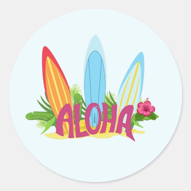 Sticker Rond Aloha Cool Surf Boars sur la plage (Devant)