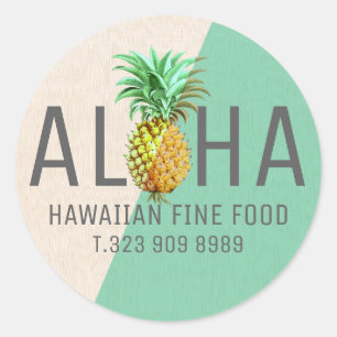 Sticker Rond Aloha En Linge Vert Et Beige Avec Ananas