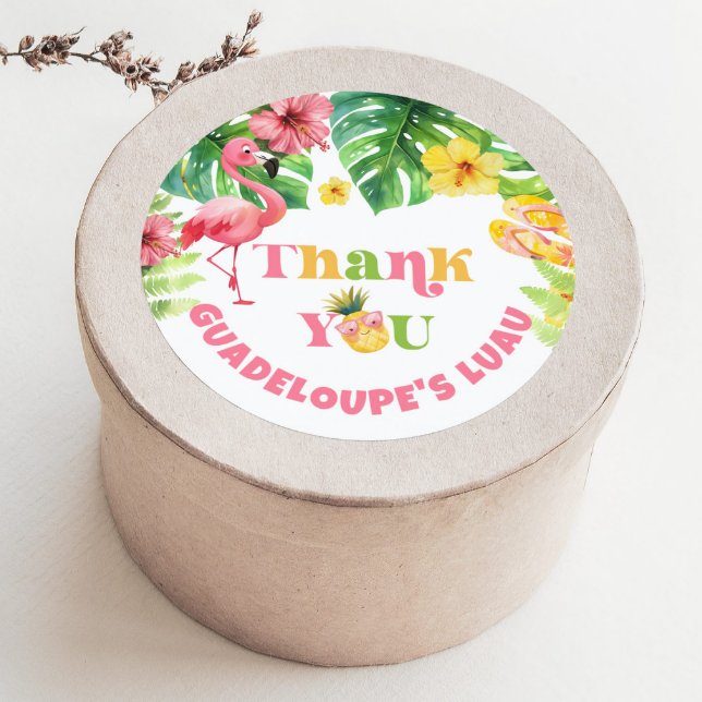 Sticker Rond Aloha fille été Tropical Luau anniversaire Merci (Créateur téléchargé)