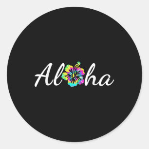 Sticker Rond Aloha Hawaii Beach Hawaiian Island Tie Dye Surfboa