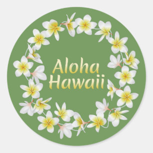 Sticker Rond Aloha Hawaii. Collier traditionnel de l'île d'Hawa