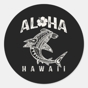 Sticker Rond Aloha Hawaii Tril Requin Polynésien Hawaïen Plage
