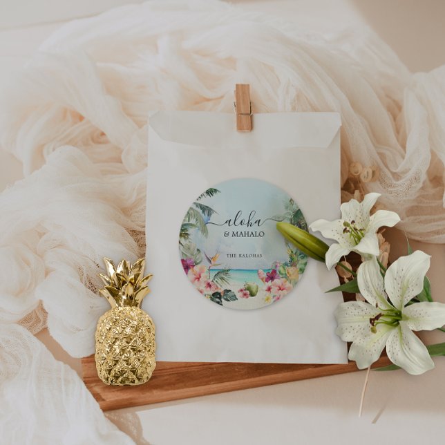 Sticker Rond Aloha & Mahalo Tropical Beach | Merci (Créateur téléchargé)