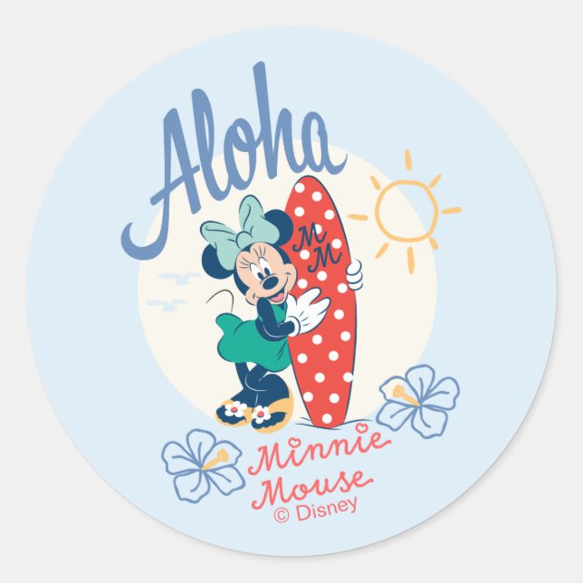 Sticker Rond Aloha Minnie Mouse Style Surf (Devant)