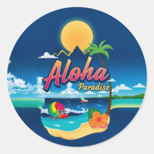 Sticker Rond Aloha Paradise : Votre Évasion Tropicale Attend !"