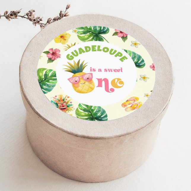 Sticker Rond Aloha Sweet One tropical luau fête d'anniversaire (Créateur téléchargé)