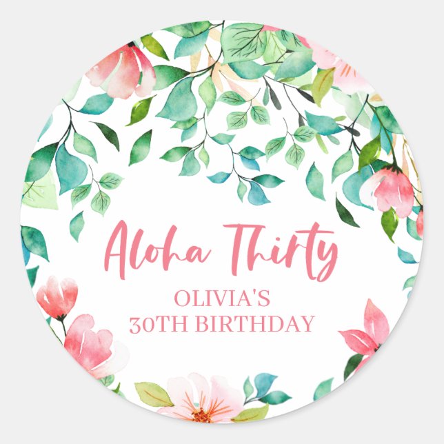 Sticker Rond Aloha Trente Anniversaire Tropical Luau (Devant)