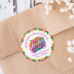 Sticker Rond Aloha Tropical Graduation Party