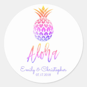 Sticker Rond Aloha Tropical Hawaiian Ananas Mariage Pastel