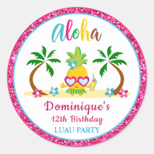 Sticker Rond Aloha Tropical Luau fête d'anniversaire