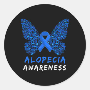 Sticker Rond Alopecia Areata Awareness Mois Bleu Ruban