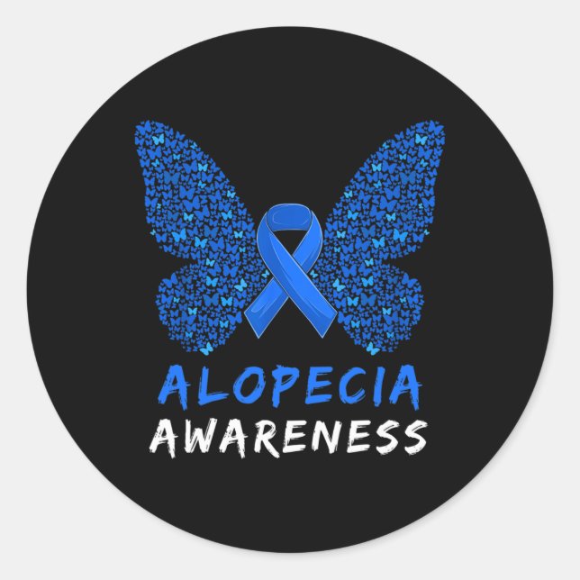 Sticker Rond Alopecia Areata Awareness Mois Bleu Ruban (Devant)