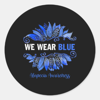Sticker Rond Alopecia Aware We Wear Blue Sunflower