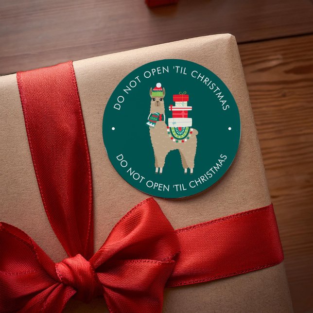 Sticker Rond Alpaca de Noël - Ajouter votre propre texte (Créateur téléchargé)