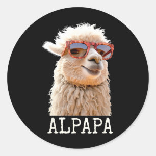 Sticker Rond Alpaca Papa Alpapa Lama Daddy Cute Alpaca Papa Fat