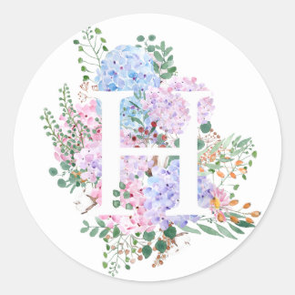 Sticker Rond alphabet botanique H hydrangea fleurs