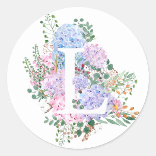 Sticker Rond alphabet botanique L hortensia fleurs