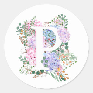Sticker Rond alphabet botanique P hydrangea fleurs