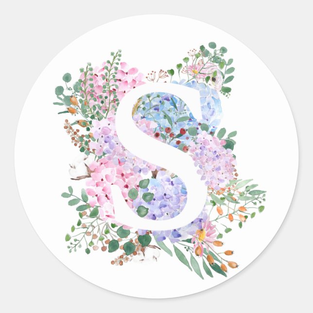 Sticker Rond alphabet botanique S hydrangea fleurs (Devant)
