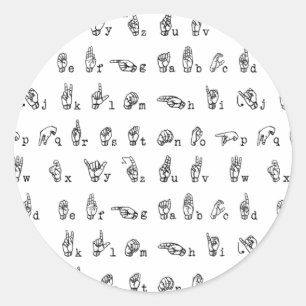 Sticker Rond Alphabet de la langue des signes américaine en noi