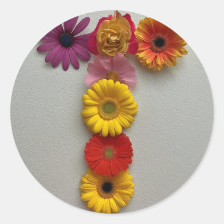 Sticker Rond Alphabet T en fleurs