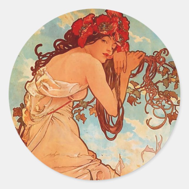 Sticker Rond Alphons Mucha été (Devant)