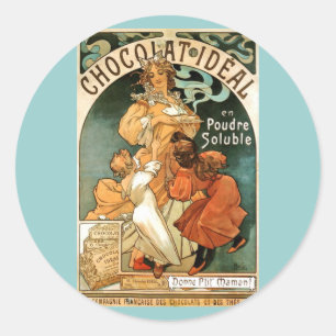 Sticker Rond Alphonse (Alfons) Mucha Chocolat Idéal