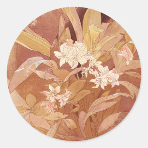 Sticker Rond Alphonse Mucha Art Nouveau Détail floral