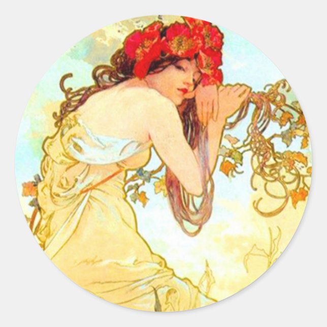 Sticker Rond Alphonse Mucha Art Nouveau Été (Devant)
