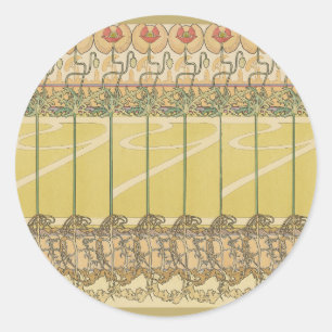 Sticker Rond Alphonse Mucha Coquelicots Papier Peint Floral Art