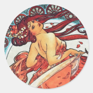 Sticker Rond Alphonse Mucha Danse Vintage Art Nouveau peinture