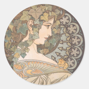 Sticker Rond Alphonse Mucha - Erin