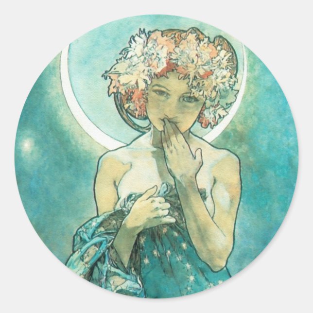 Sticker Rond Alphonse Mucha Lune Clair De Lune Art Nouveau (Devant)