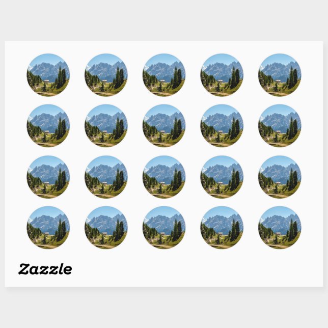 Sticker Rond Alpine Mountains, scenic landscape, (Feuille)