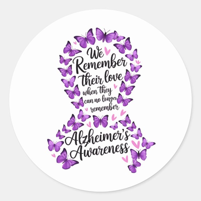 Sticker Rond Alzheimer's Disease Awareness Purple Ribbon (Devant)