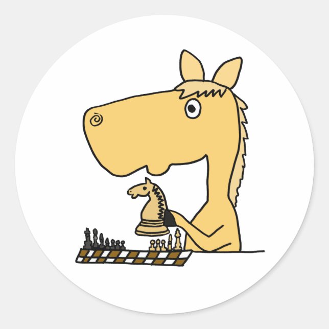 Sticker Rond AM- Cheval Jouer aux échecs Dessin (Devant)