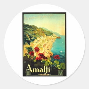Sticker Rond Amalfi Italie Italia VintageTravel Publicité