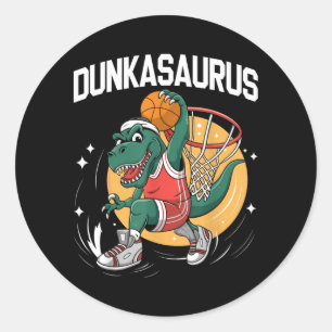 Sticker Rond Amateur de baseball de dinosaure Dunkasaurus Funny