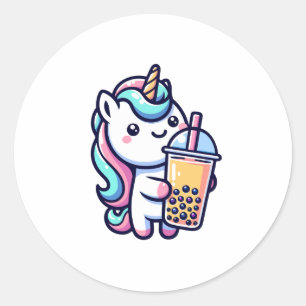 Sticker Rond amateur de bubble tea licorne