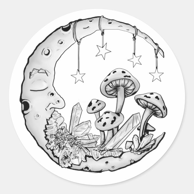 Sticker Rond Amateur de champignons céleste de la lune (Devant)