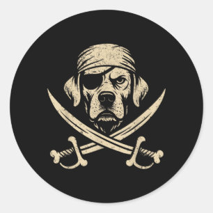 Sticker Rond Amateur de chien Labrador Crossbones Pirate Vintag