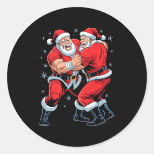 Sticker Rond Amateur de lutte de Père Noël Drôle de lutteur Xma