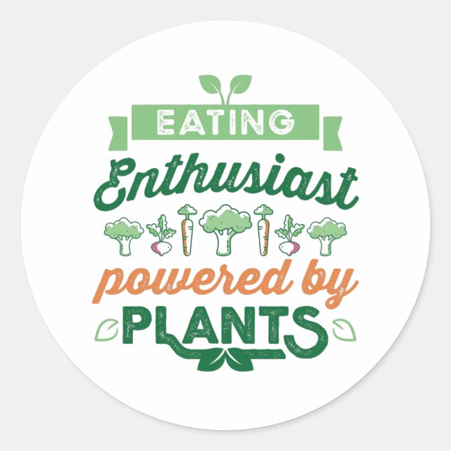 Sticker Rond Amateur de manger propulsé par Plante Vegan Gift (Devant)