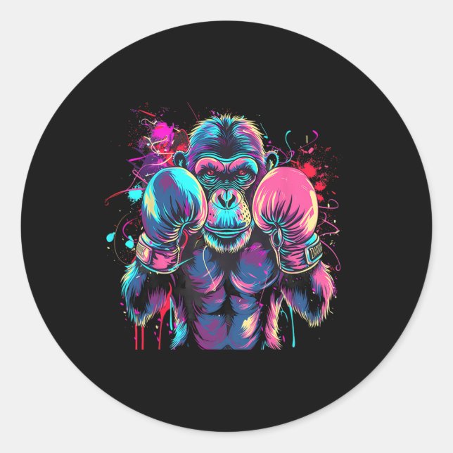 Sticker Rond Amateur de singe de boxe Gants de boxe Kickboxing  (Devant)