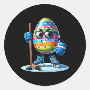 Sticker Rond Amateurs de Hockey de Pâques Oeufs Lapin Oeufs Lap