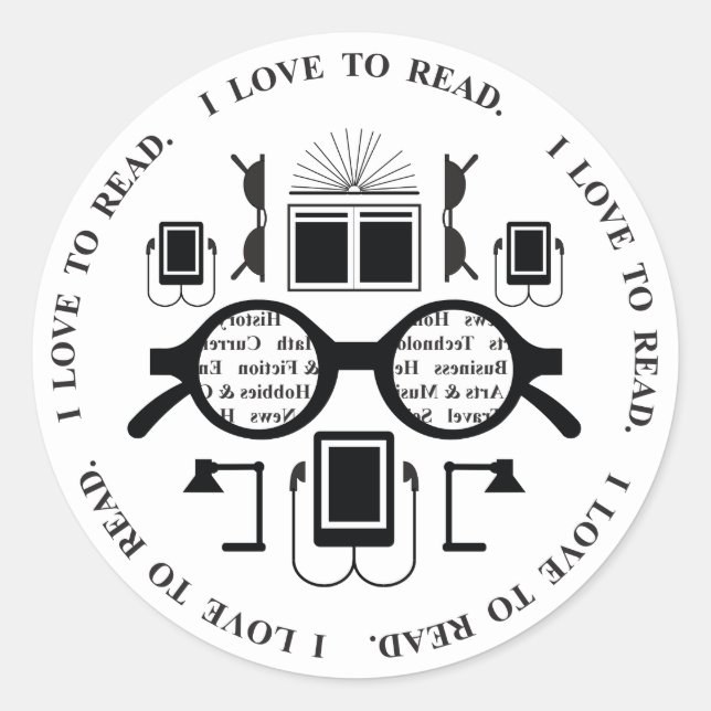 Sticker Rond Amateurs de livres Lecture d'objets Motif (Devant)