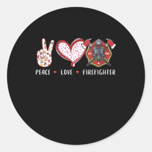 Sticker Rond Amateurs de pompiers de Peace Love Cadeaux de pom