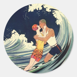Sticker Rond Amateurs de surfer embrasser Illustration Vintage