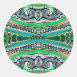Sticker Rond AMBER ~ Jolies nuances Vert bleu rose fractal ~